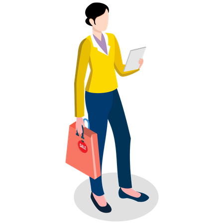 Paiement femme en ligne sur mobile  Illustration