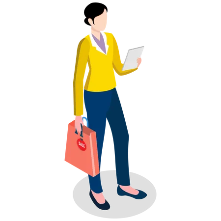 Paiement femme en ligne sur mobile  Illustration