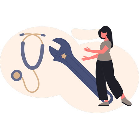 Femme fixant l'outil du médecin  Illustration