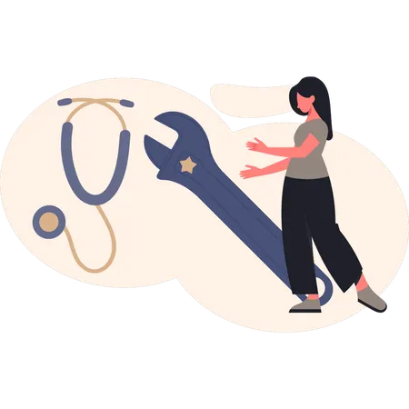 Femme fixant l'outil du médecin  Illustration