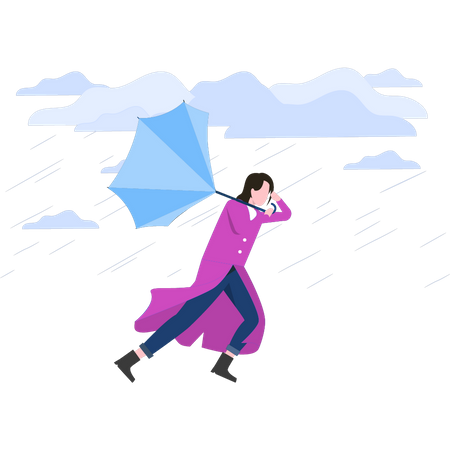 Parapluie femme emporté par la tempête  Illustration