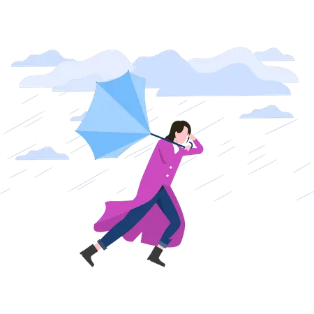 Parapluie femme emporté par la tempête  Illustration