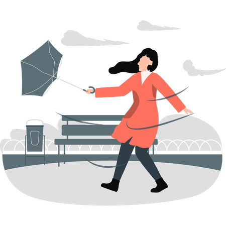Parapluie de femme soufflant dans un vent fort  Illustration