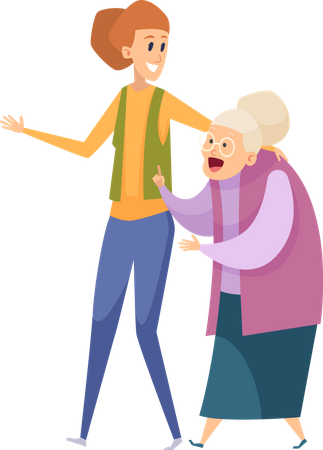 Femme parlant avec une vieille dame  Illustration
