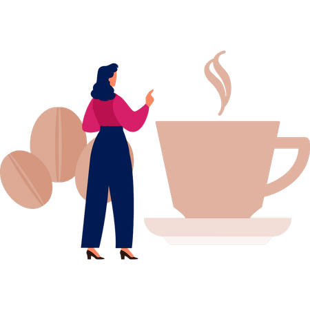 Une femme parle de grains de café  Illustration