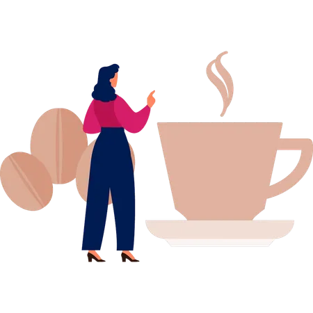 Une femme parle de grains de café  Illustration