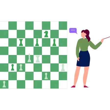 Une femme parle d'un jeu d'échecs  Illustration