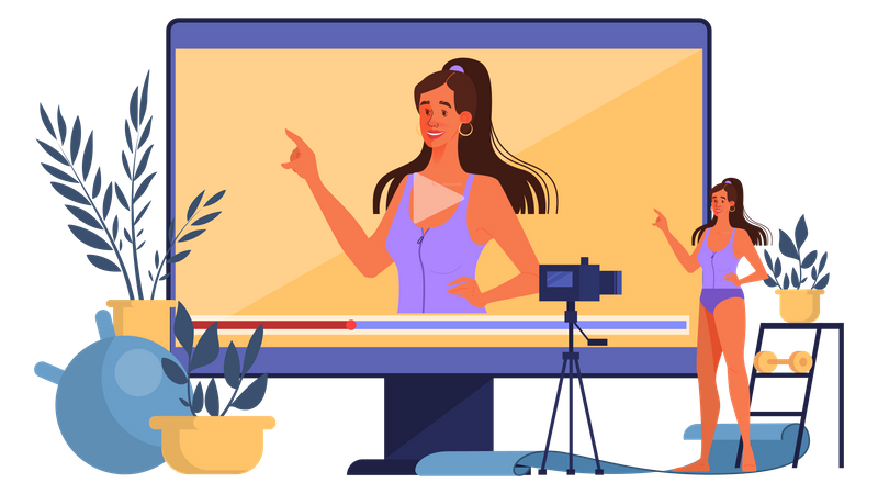 Femme partageant un vlog vidéo en ligne  Illustration