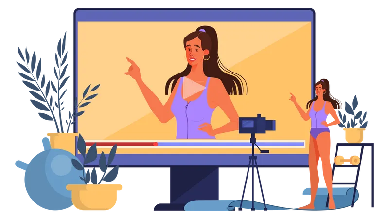 Femme partageant un vlog vidéo en ligne  Illustration