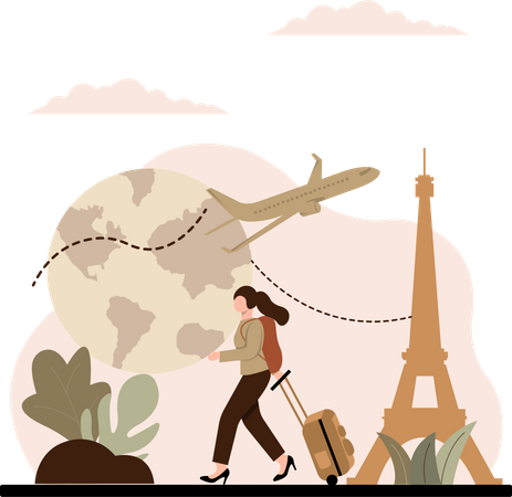 Femme partant en voyage international  Illustration