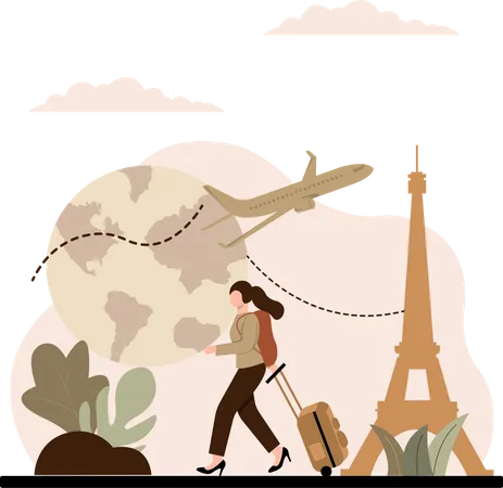 Femme partant en voyage international  Illustration