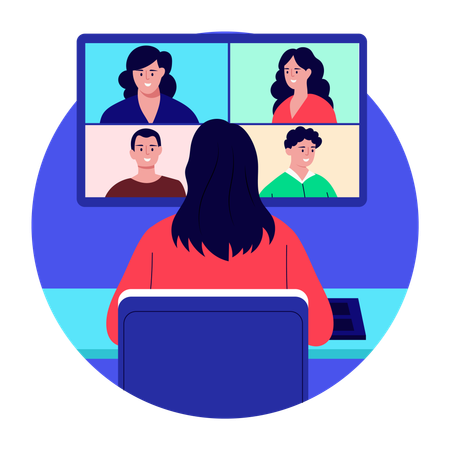 Une femme participant à une conférence en ligne  Illustration