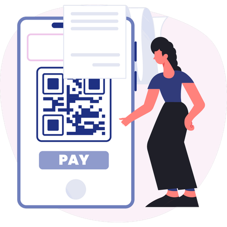 Femme payant avec un code QR  Illustration