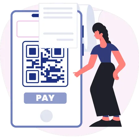 Femme payant avec un code QR  Illustration