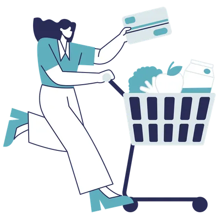 Femme payant par carte pour faire ses courses  Illustration