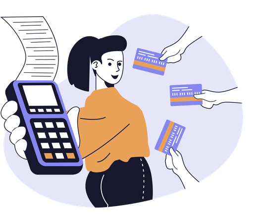 Une femme paie de l'argent avec une carte de crédit  Illustration