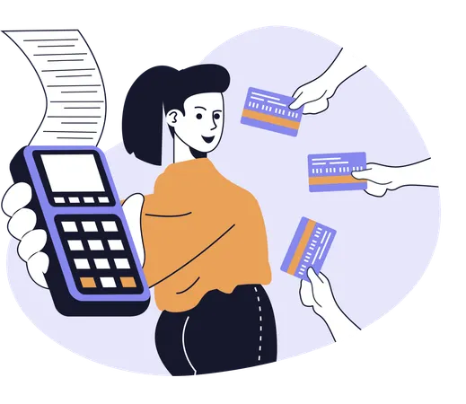 Une femme paie de l'argent avec une carte de crédit  Illustration