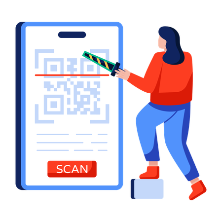 Une femme paie via un scan mobile  Illustration