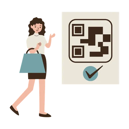 Une femme paie via QR Code  Illustration