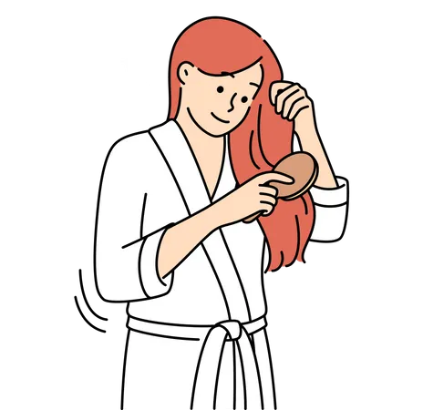 Femme peignant les cheveux après le bain  Illustration