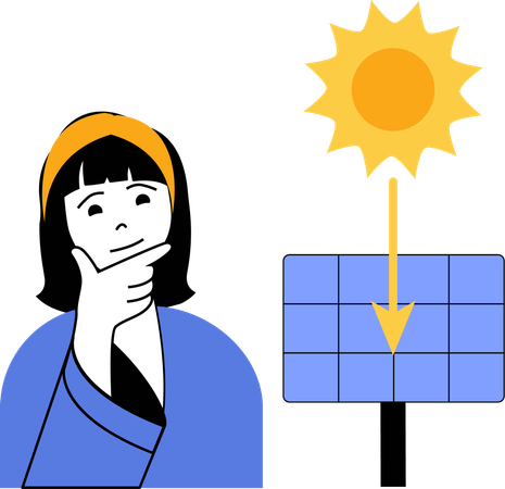 Une femme pense à l'énergie solaire  Illustration