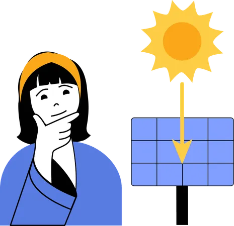 Une femme pense à l'énergie solaire  Illustration