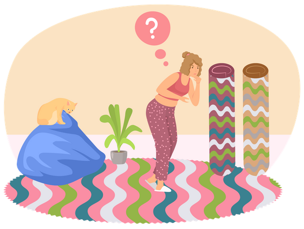 Femme pensant à la conception de tapis  Illustration