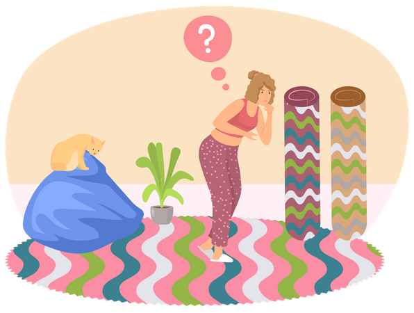 Femme pensant à la conception de tapis  Illustration