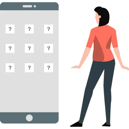 Une femme pense aux applications mobiles  Illustration