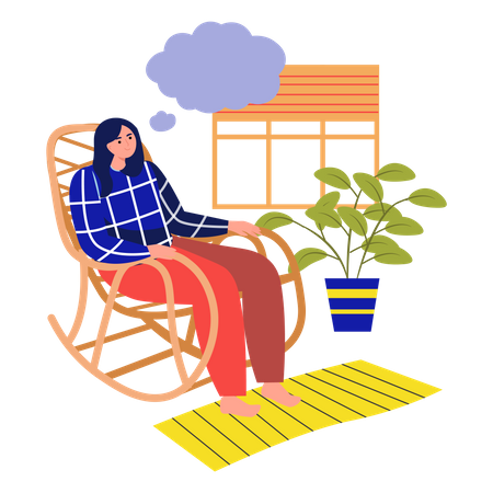 Femme réfléchie assise sur une chaise relaxante  Illustration