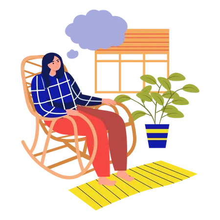 Femme réfléchie assise sur une chaise relaxante  Illustration