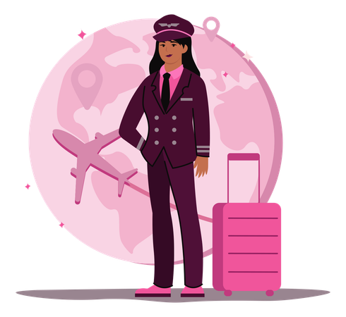 Femme pilote avec bagages  Illustration