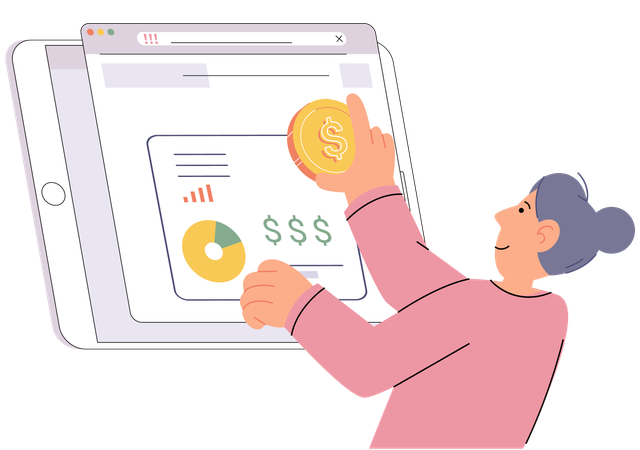 Femme planifiant un graphique d'investissement financier réussi  Illustration
