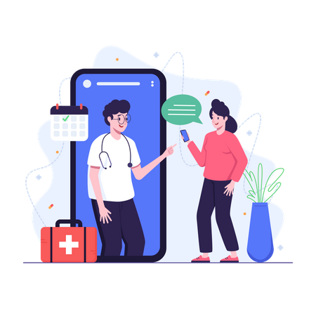 Femme planifiant un rendez-vous chez le médecin en ligne  Illustration