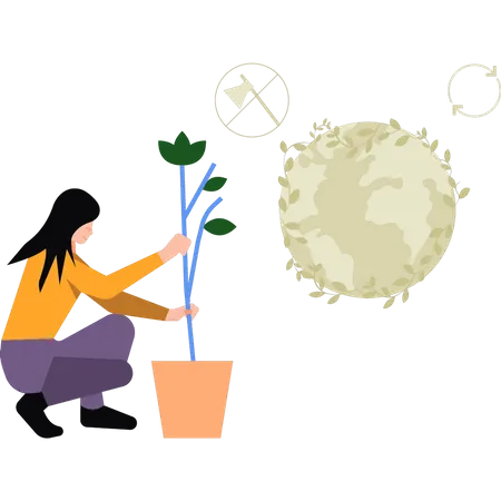 Femme plantant  Illustration