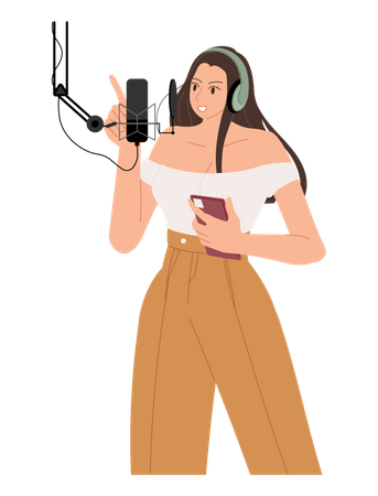 Podcaster d'enregistrement de podcast féminin  Illustration