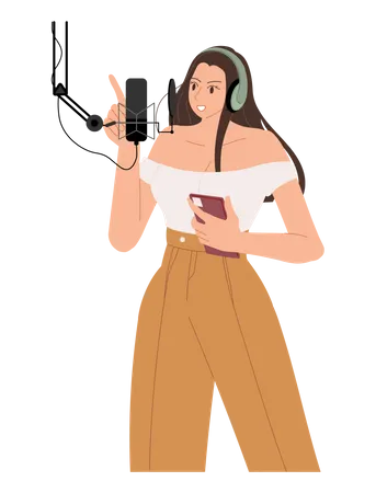 Podcaster d'enregistrement de podcast féminin  Illustration