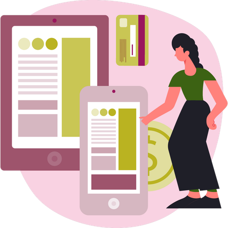 Femme pointant une application mobile  Illustration