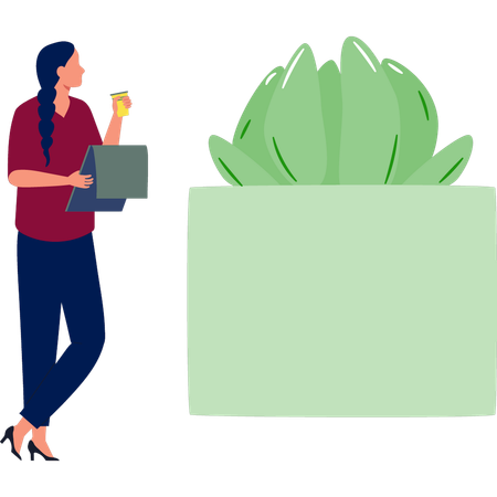 Femme pointant une plante en applique de cactus  Illustration