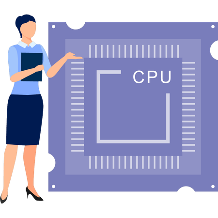 Femme pointant le microprocesseur du processeur  Illustration