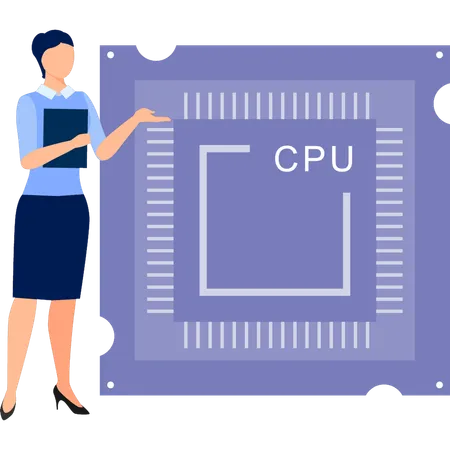 Femme pointant le microprocesseur du processeur  Illustration