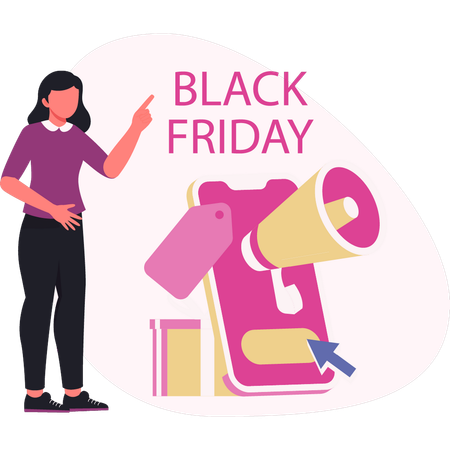 Femme montrant une vente du Black Friday  Illustration