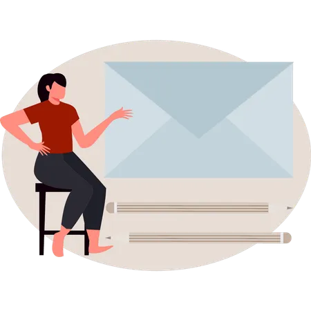 Femme pointant du doigt un e-mail professionnel  Illustration