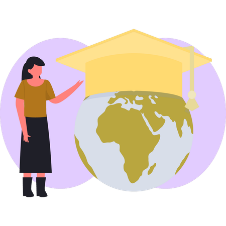 Une femme montre du doigt l'éducation mondiale  Illustration