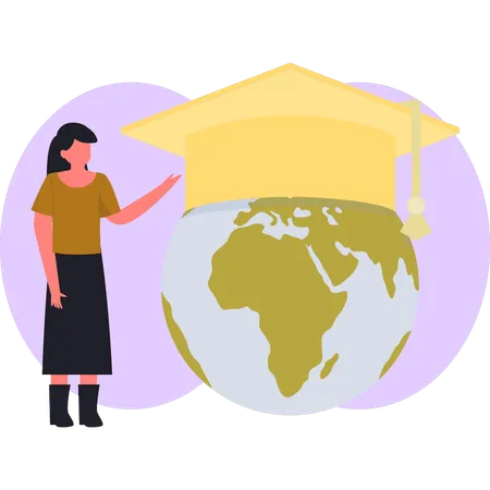 Une femme montre du doigt l'éducation mondiale  Illustration