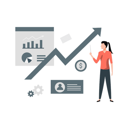 Une femme montre un graphique de croissance de l'entreprise  Illustration