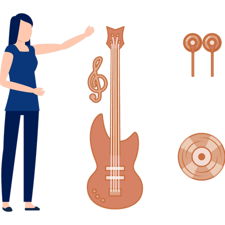 Femme pointant une guitare électrique  Illustration