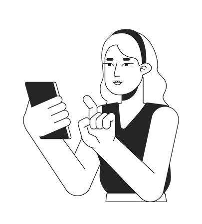 Femme pointant le doigt sur un smartphone  Illustration