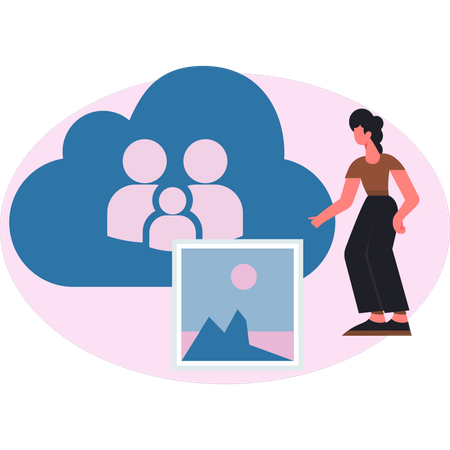 Profil d'une femme pointant vers un nuage  Illustration