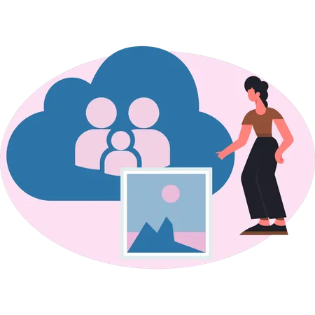 Profil d'une femme pointant vers un nuage  Illustration